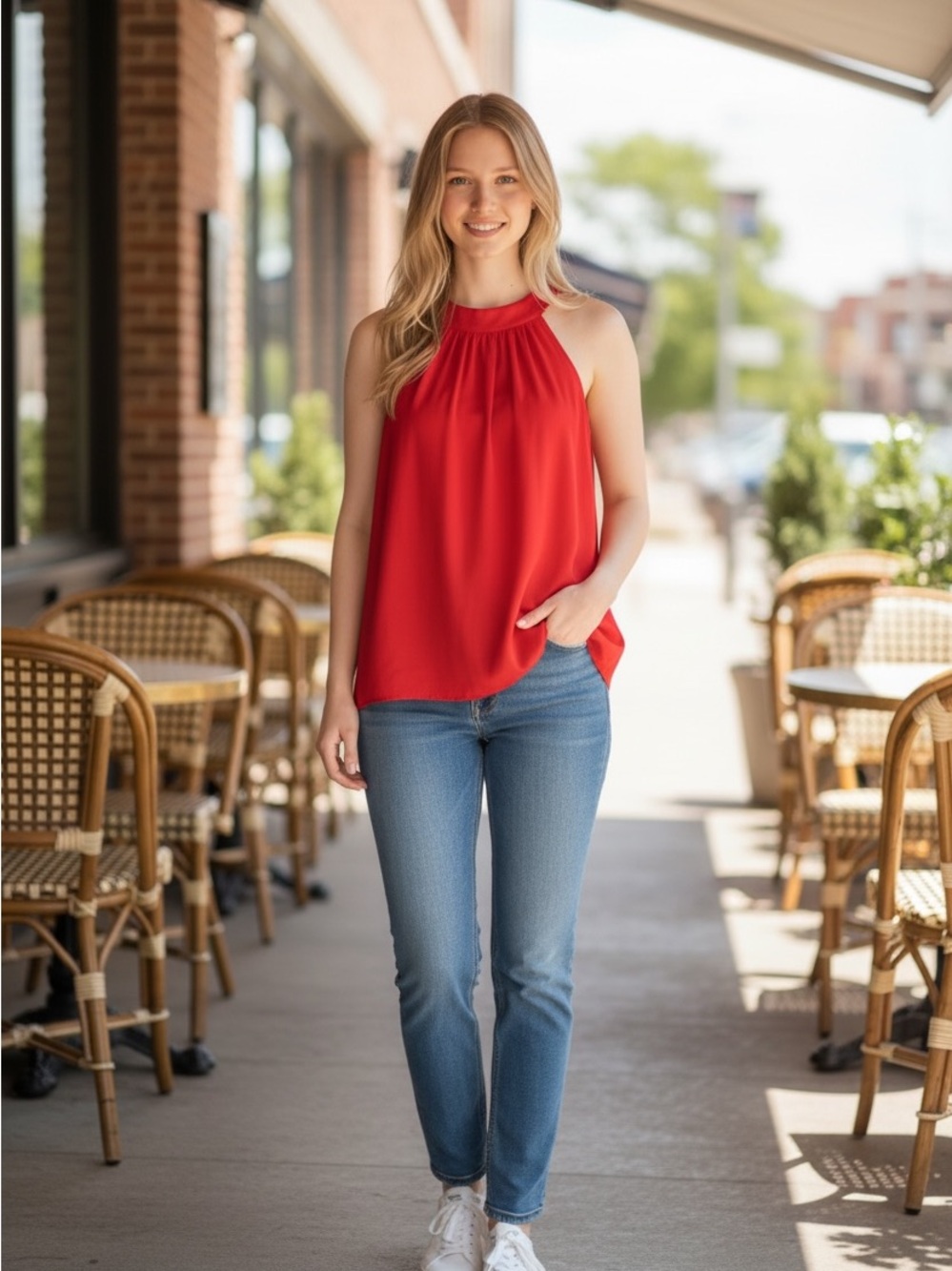 Orange Red Sleeveless Blous